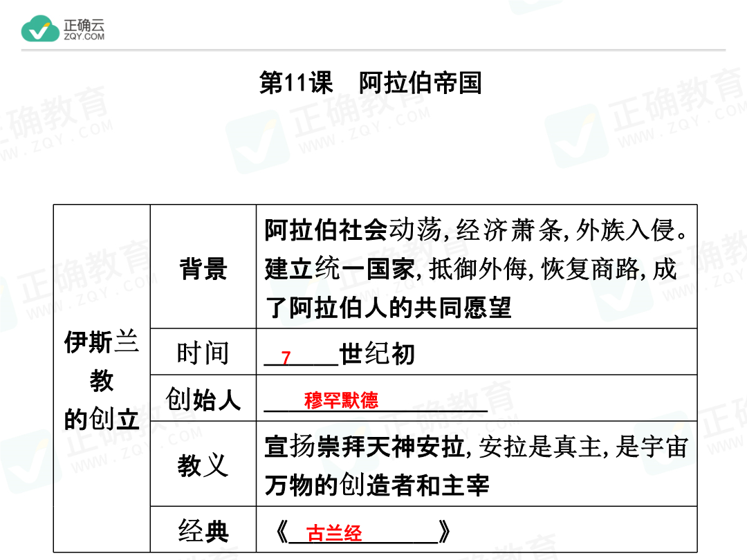第四单元古代日本和阿拉伯帝国第11课阿拉伯帝国