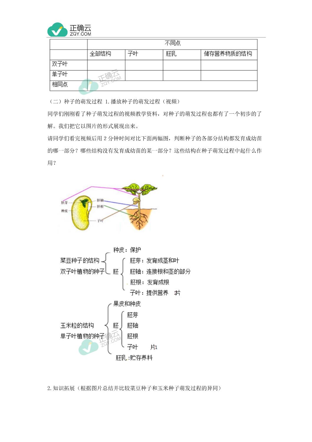 生物冀教版(新版)上册教案:第三单元 第一章种子的萌发和芽的发育3