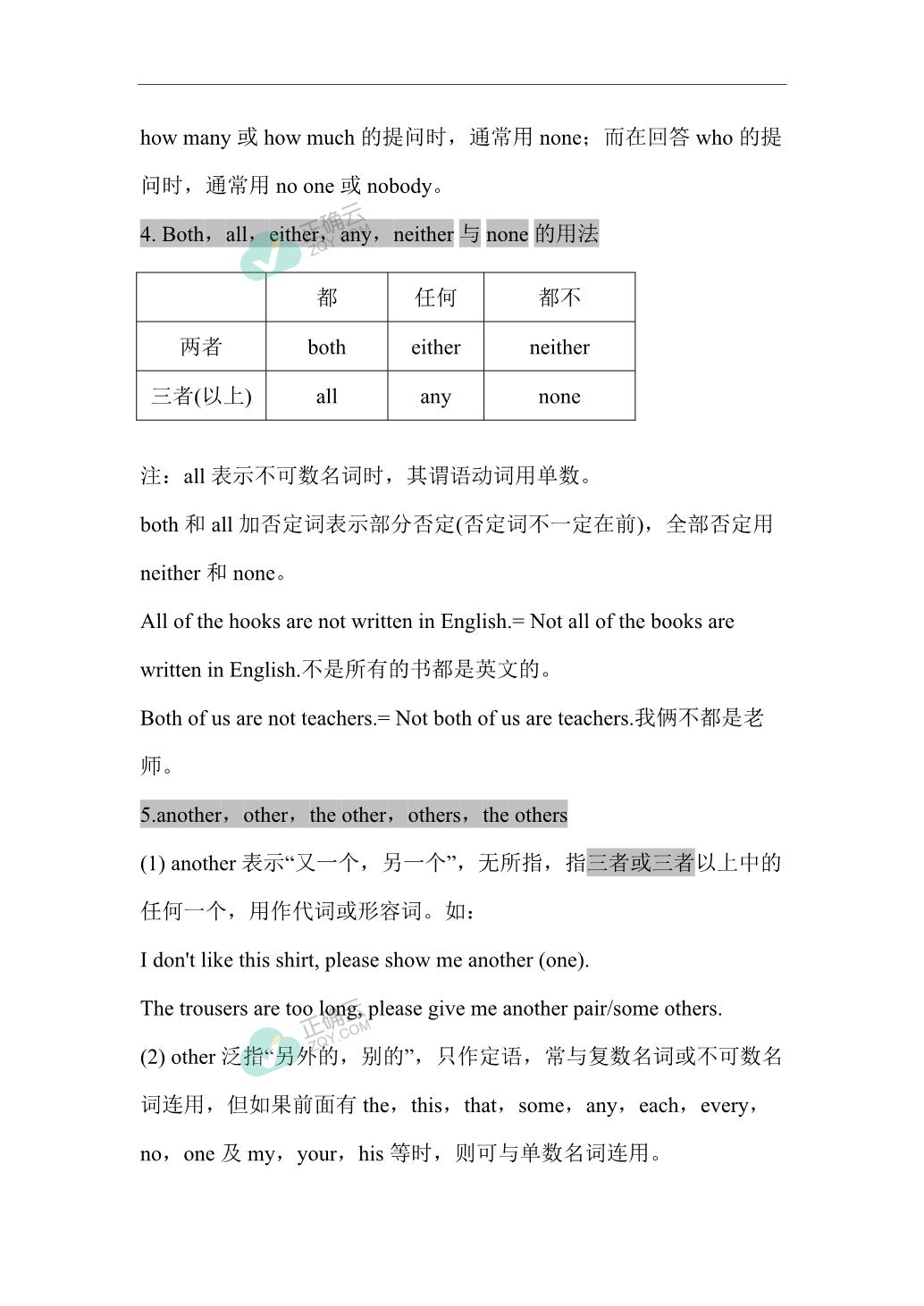 中考英语—代词(不定代词+it、that、one)详解及练习_正确云资源