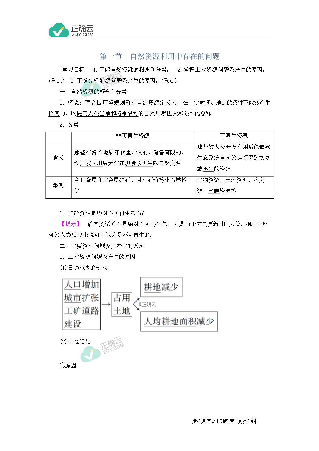 18 19学年高二地理中图版选修六学案 第2章资源问题与资源的利用和保护第1节自然资源利用中存在的问题 正确云资源